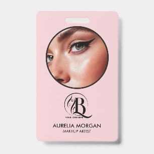 Crachá Logotipo de Rosto de Artista de Maquiagem em Rosa