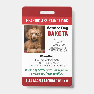 Crachá Logotipo do Cão de Assistência à Audição Vermelho