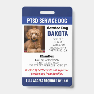 Crachá Logotipo do Cão de Serviço PTSD Azul Código QR ID