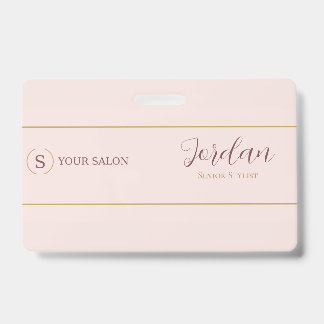 Crachá Logotipo do Estilista do Salão Blush Gold ID de Fu