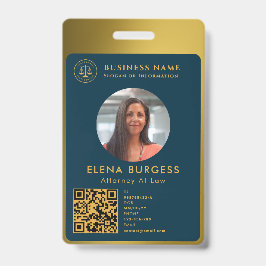 Crachá Logotipo do ID da Empresa | Advogado Navy Gold