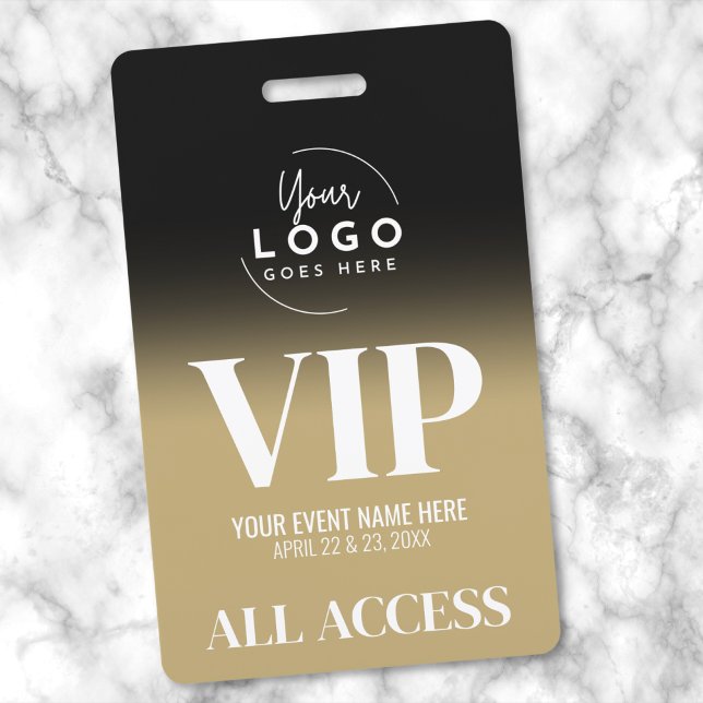 Crachá Logotipo Elegante preto Dourado VIP (Event Your Logo Black Gold All Access VIP Badge )