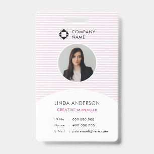 Crachá Logotipo Empresarial Branco Rosa Identificação de