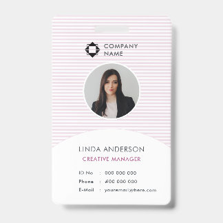 Crachá Logotipo Empresarial Branco Rosa Identificação de 