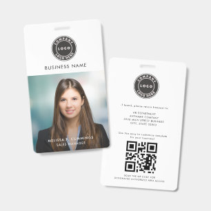 Crachá Logotipo Empresarial Foto ID com QR Code Corporati