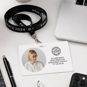 Crachá Logotipo Empresarial Minimalista Foto Nome Código 