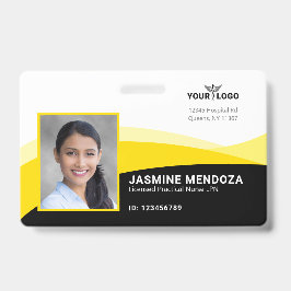 Crachá Logotipo Empresarial Modelo Amarelo Preto Foto Nom