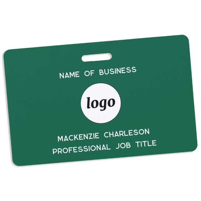 Crachá Logotipo Empresarial Profissional Nome Verde Flore (Simple logo with custom text business branding promotional employee staff represantative name badge)