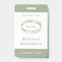 Crachá Logotipo Empresarial Simples Moderno Verde Sage Pe