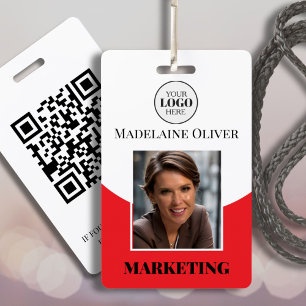 Crachá Logotipo ID do funcionário Foto QR Código vermelho