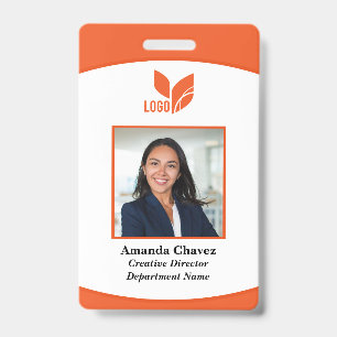 Crachá Logotipo Laranja Foto Código de Barras Funcionário