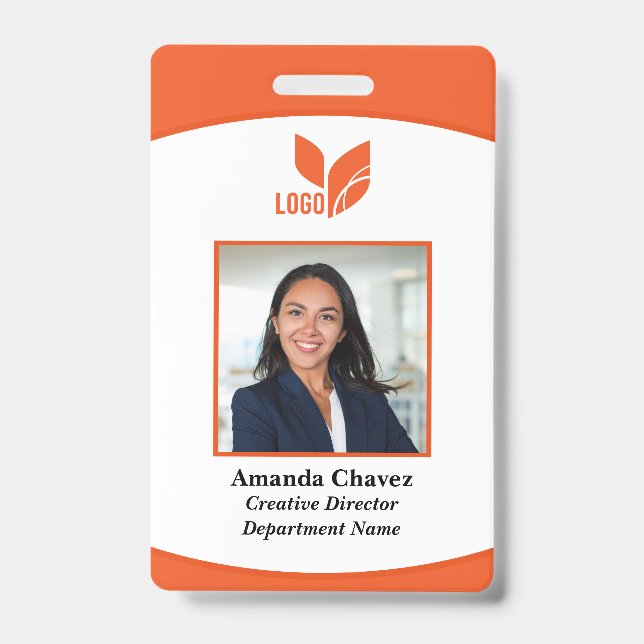 Crachá Logotipo Laranja Foto Código de Barras Funcionário (Frente)