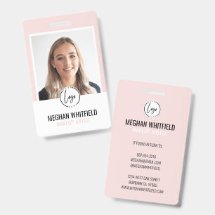 Crachá Logotipo Moderno Rosa Bege Foto Maquiagem Badge