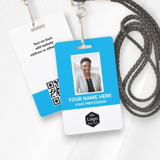 Crachá Logotipo Personalizado Foto do Funcionário Azul Pe