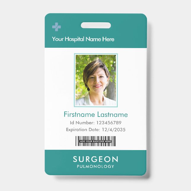 Crachá Logotipo Personalizado Foto Médico Código de Barra (Frente)