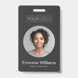 Crachá logotipo personalizado foto redonda cinza escuro n