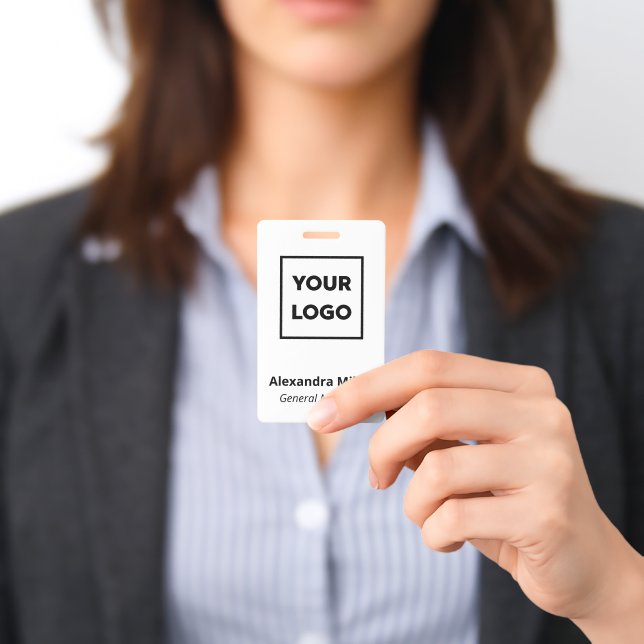 Crachá Logotipo Personalizado Nome Simples Branco Funcion (Apresentado)