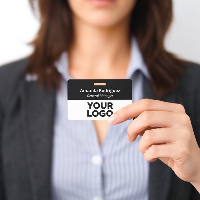 Crachá Logotipo Personalizado Nome Simples Preto Branco F (Apresentado)
