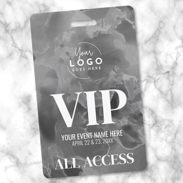 Crachá Logotipo Preto Branco Evento VIP (Black And White Event Your Logo All Access VIP Badge )