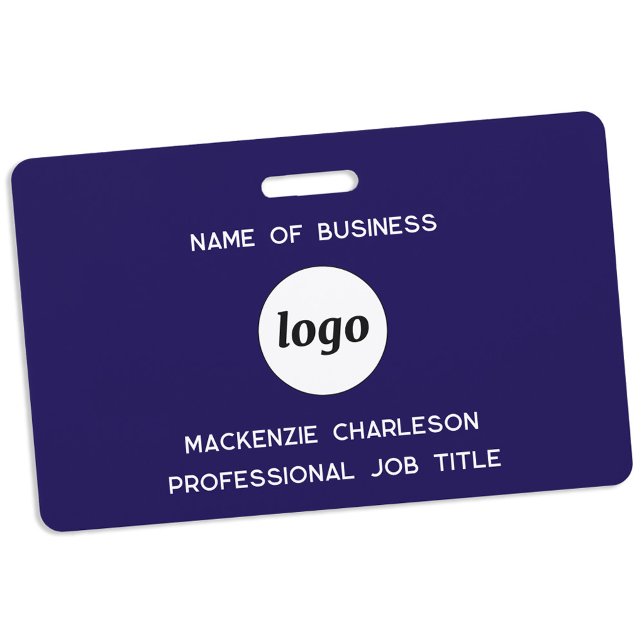 Crachá Logotipo Profissional Empresarial Azul Marinho Nom (Simple logo with custom text business branding promotional employee staff colleague name badge)