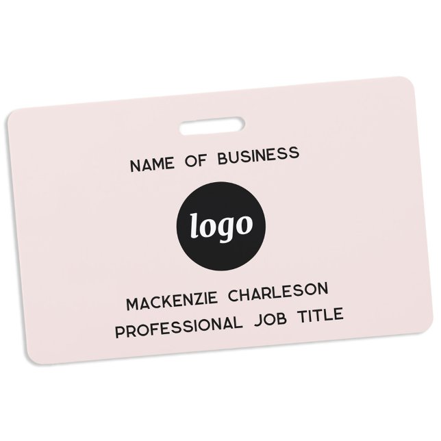 Crachá Logotipo Profissional Empresarial Blush Rosa Nome (Simple logo with custom text business promotional branding professional staff name tag)