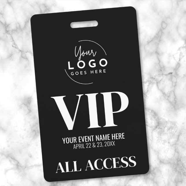 Crachá Logotipo Profissional Preto Branco Evento VIP (VIP Your Logo Black White All Access Event Badge)