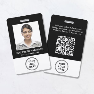 Crachá Logotipo QR Código preto ID de foto do funcionário