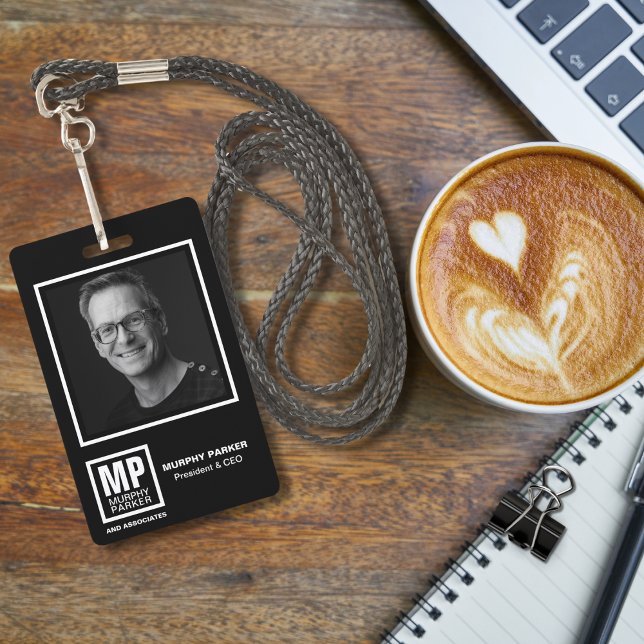 Crachá Logotipo Quadrado Monograma Moderno Preto e Branco (Criador carregado)