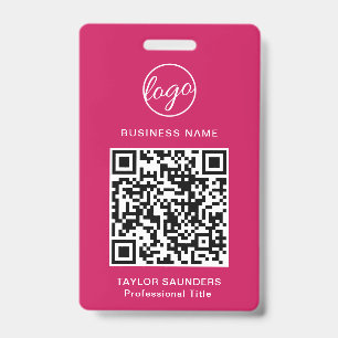Crachá Logotipo rosa quente Fuschia Código QR Código do f