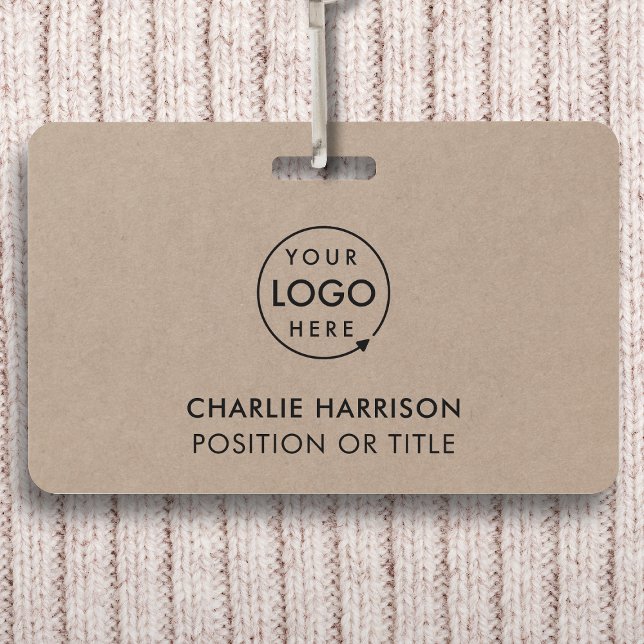 Crachá Logotipo Rustic Kraft | ID de Funcionário Minimali (Rustic Kraft company branded staff ID badges for business events & employee identification.)