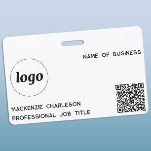 Crachá Logotipo Simples Código QR Nome Comercial Profissi