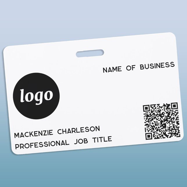 Crachá Logotipo simples Código QR Nome profissional de em (Simple logo QR code with custom text business promotional branding name tag)