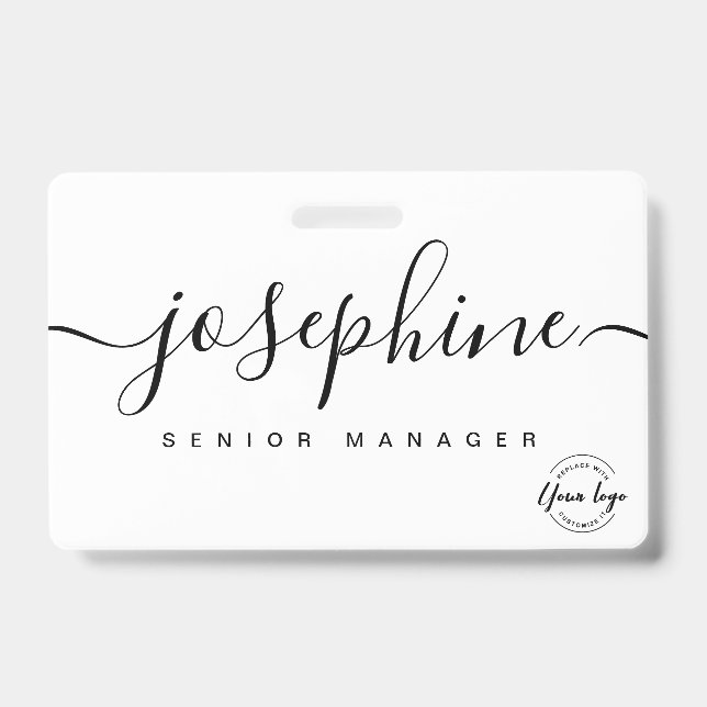 Crachá Logotipo simples de negócios Nome personalizado em (Frente)