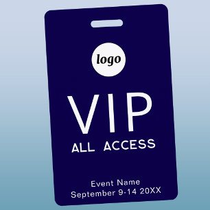Crachá Logotipo Simples Evento VIP Minimalista Azul-Marin