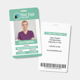 Crachá Logotipo Verde Menta Seu ID de Funcionário do Hosp