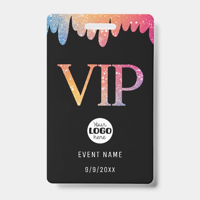Crachá Logotipo VIP com Brilho Rosa Moderno (Frente)