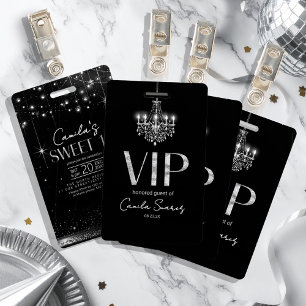 Crachá Lustre Antigo Hollywood P&B Doce 16 ID1108