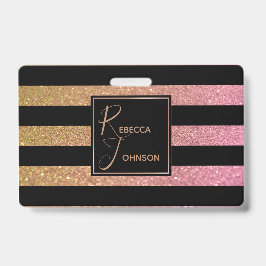 Crachá Luxo Dourado Rosa Brilho Listras - Insígnia