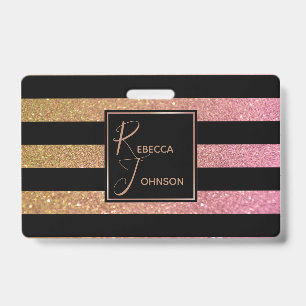 Crachá Luxo Dourado Rosa Brilho Listras - Insígnia