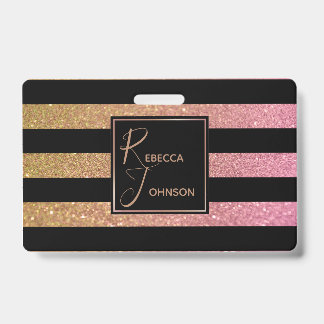 Crachá Luxo Dourado Rosa Brilho Listras - Insígnia