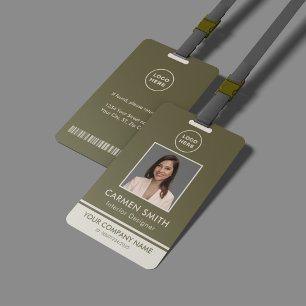 Crachá Luxo Personalizado Moderno em Verde Oliva com Logo