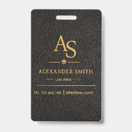 Crachá Luxury Black Leather Gold Monogram Business Brand