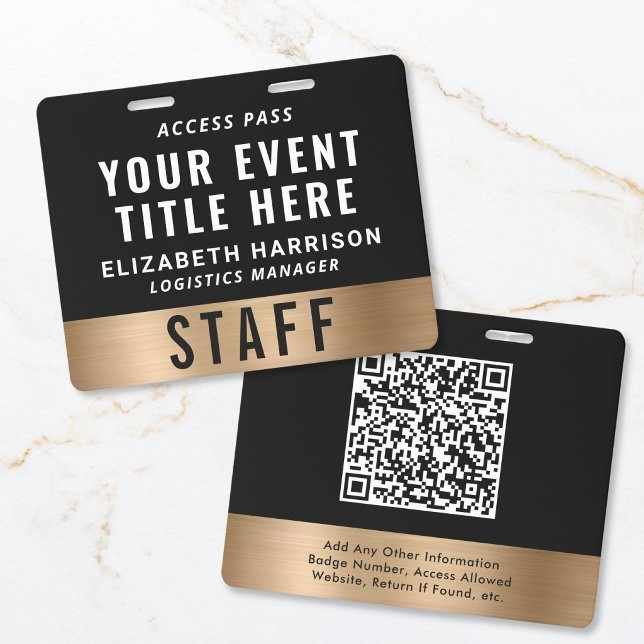 Crachá Luxury QR Code Black Gold Event Access Pass ID (Luxury QR Code Black Gold Event Access Pass ID Badge)