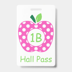 Crachá Maçã Personalizada de Professora Rosa e Verde