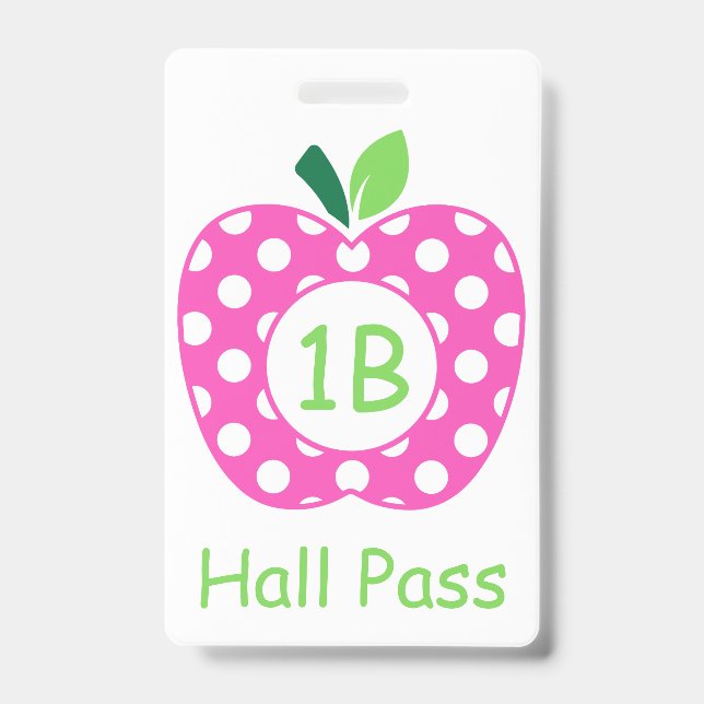 Crachá Maçã Personalizada de Professora Rosa e Verde (Frente)