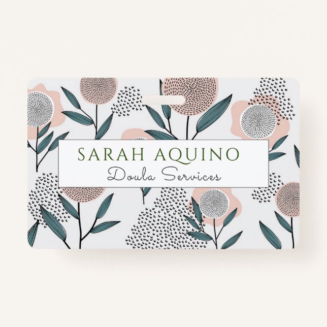 Crachá Mão Desenhada Dusty Rosa Floral Doula (Frente)