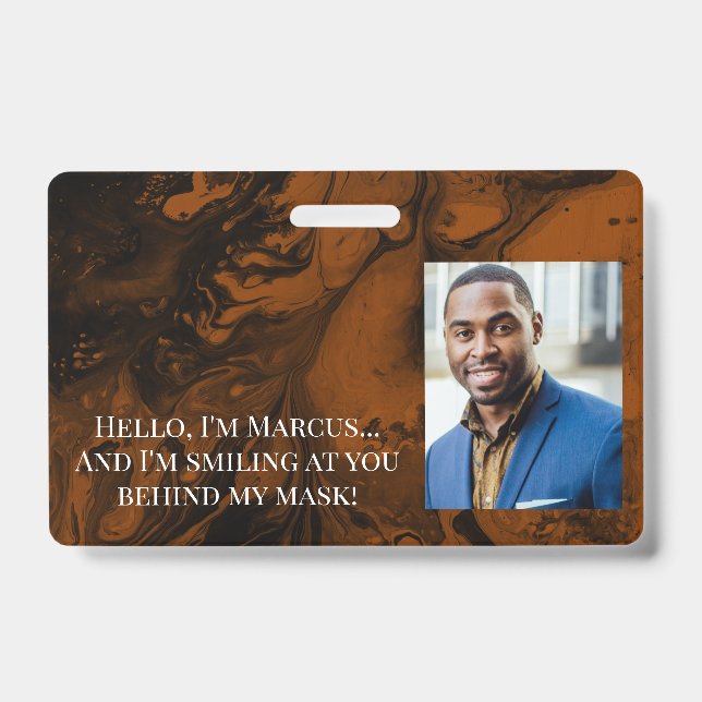 Crachá Marble Laranja Negro e Queimado Olá Atrás da Másca (Frente)