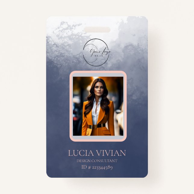 Crachá Marinho Azul Cor bidirecional QRcode Foto para o N (Frente)