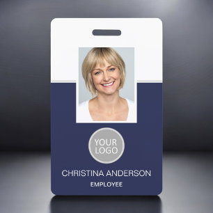 Crachá Marinho Azul Nome do Funcionário Logotipo Foto Tra