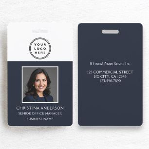 Crachá Marinho Azul Nome do Funcionário Logotipo Foto Tra